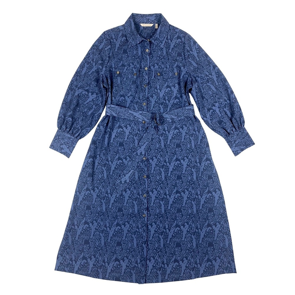 Soft Surroundings Blue Snakeskin Abstract Print Midi Shirt Dress Belted Size L